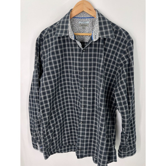 Johnston & Murphy Button-Down Dress Shirt Tailored Fit Blue Squares Men's Large - Picture 1 of 8